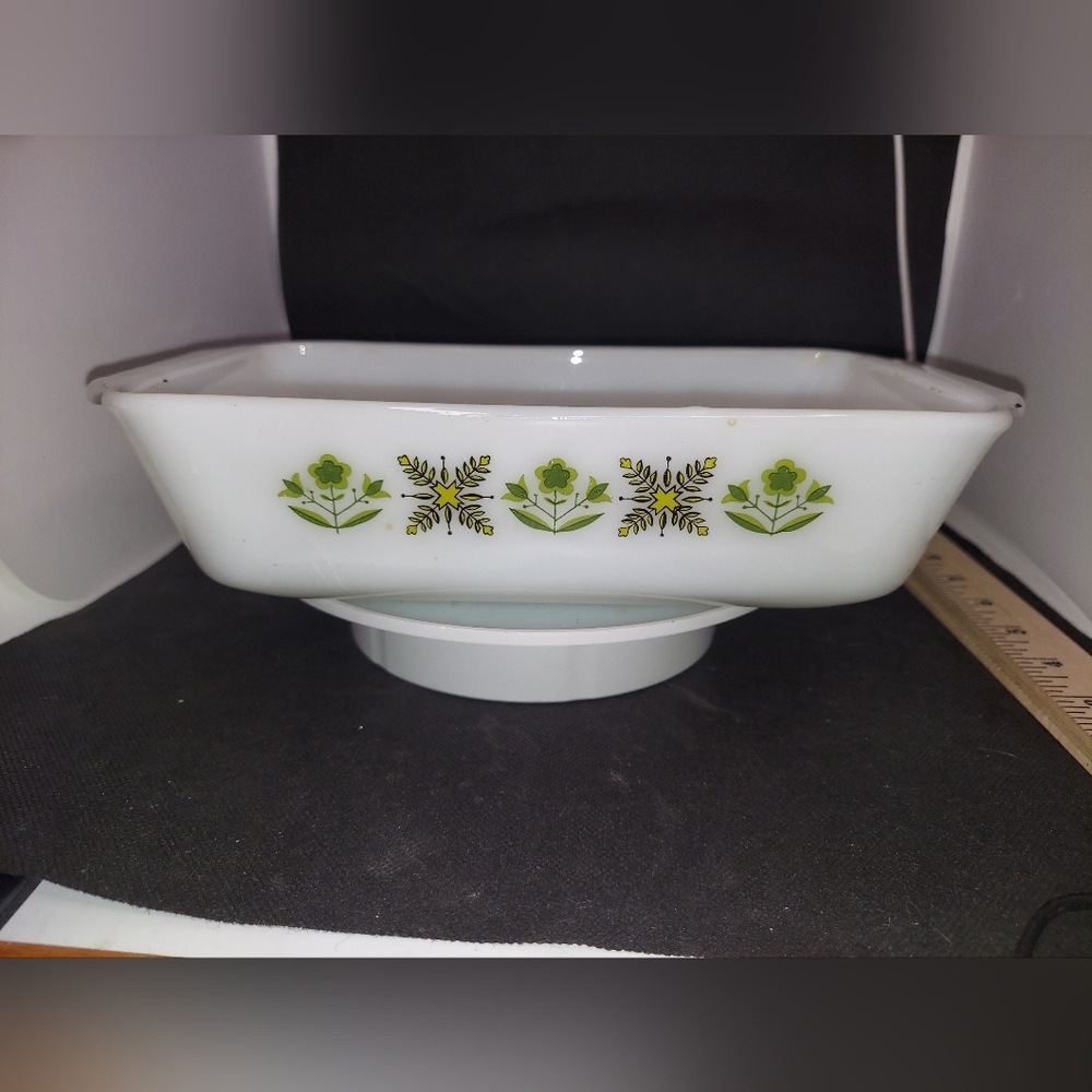 Anchor Hocking Fire King Vintage Meadow Green Milk Glass Loaf Pan 11" x 5.5"